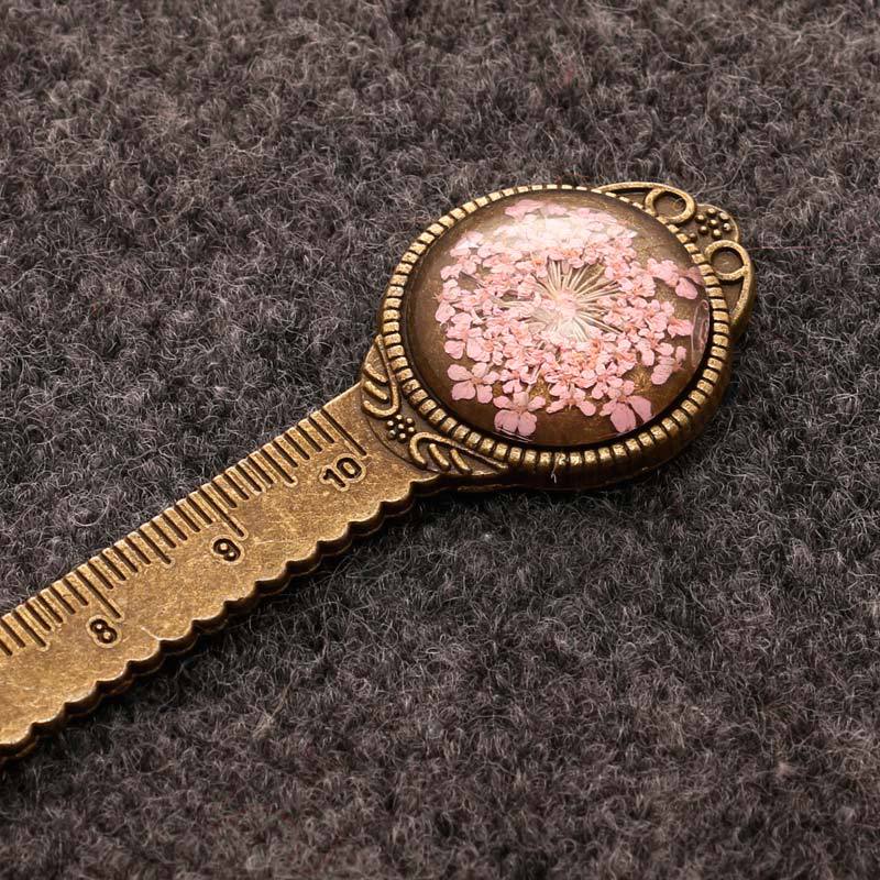 Wholesale Retro Dried Flower Metal Eternal Flower Dried Flower Multifunctional Ruler Bookmark